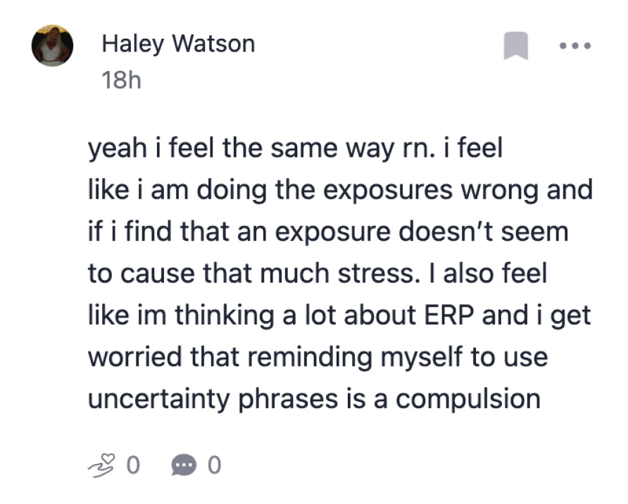 Haley Watson replies that she feels the same way, and worries that reminding herself to use uncertainty phrases is a compulsion.