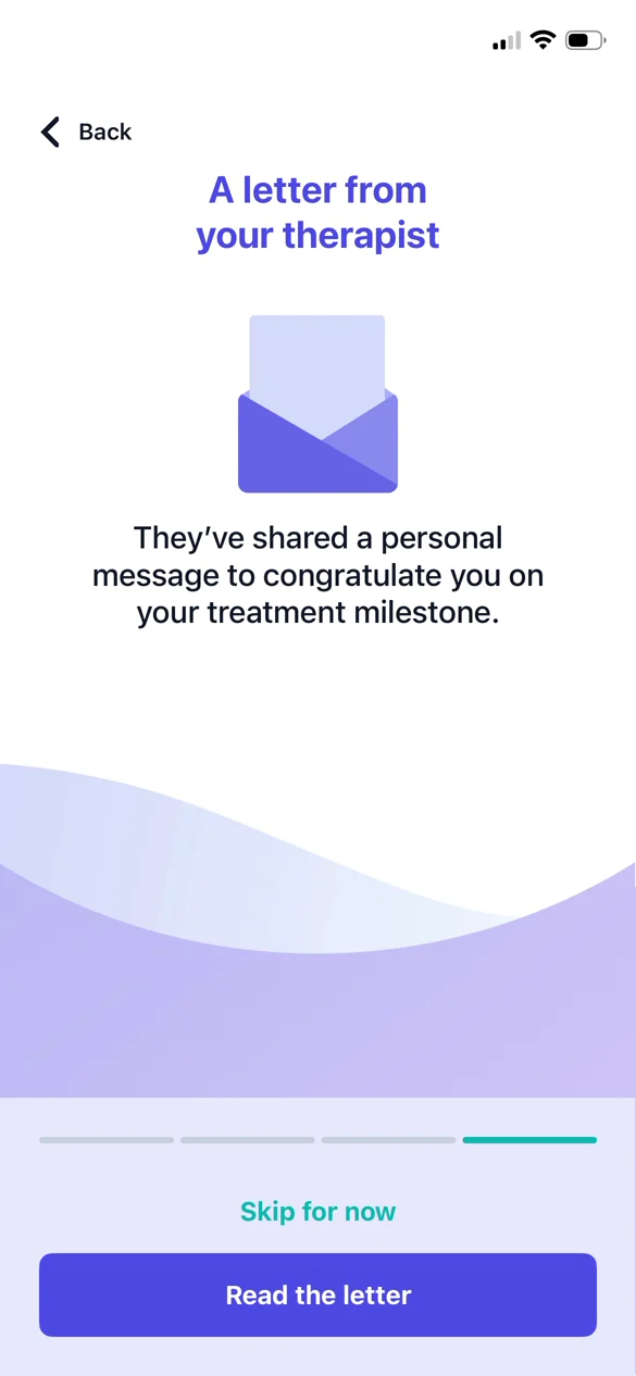 A letter from your therapist: they've shared a personal message to congratulate you on your treatment milestone. Read the letter.